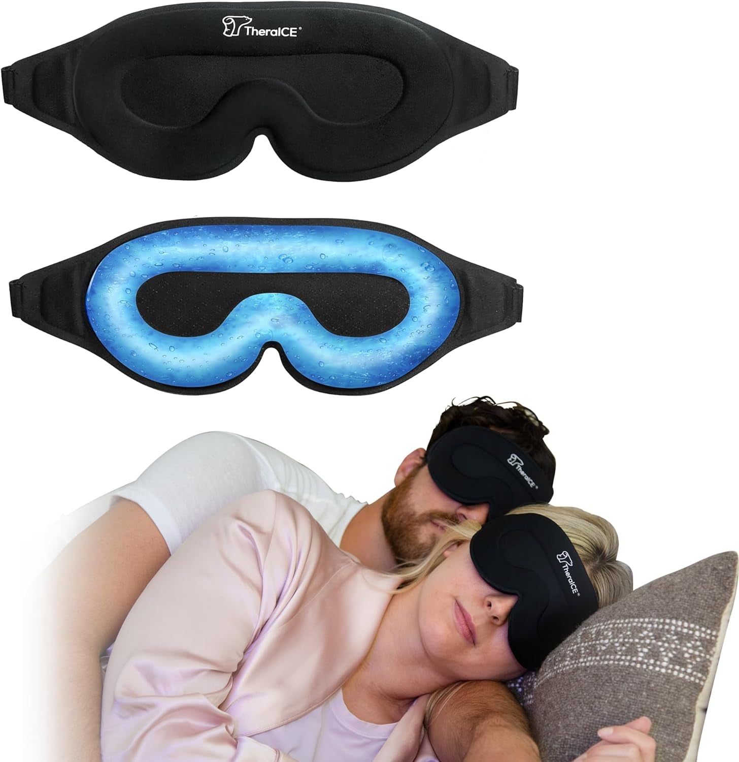 Sleep Mask + Cooling Gel Relief - Sleep Eye Mask Blackout Blindfold Cold - 3D Contoured Relaxing No Pressure Eye Cover to Block Light for Comfortable Soothing Night Sleeping/Men & Women