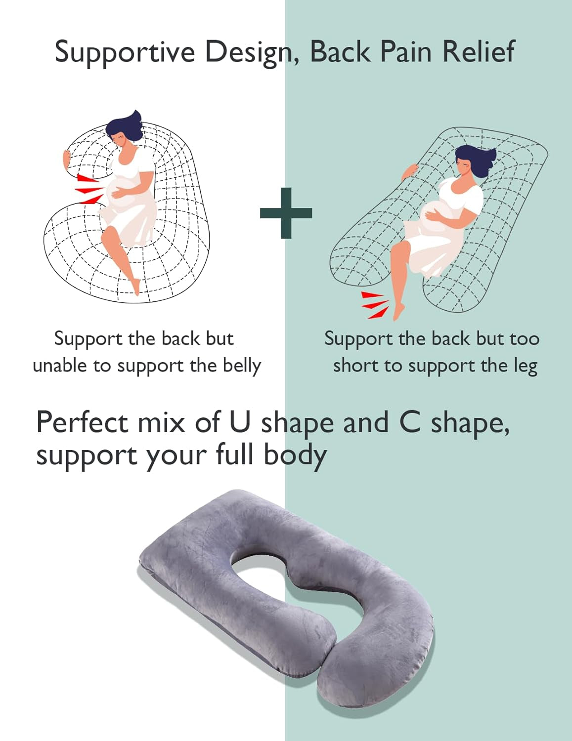 Pregnancy Pillows for Sleeping, U Shaped Full Body Maternity Pillow with Removable Cover - Support for Back, Legs, Belly, Hips for Pregnant Women, 57 Inch Pregnancy Pillow for Women, Grey