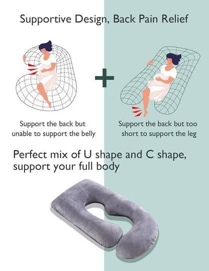 Pregnancy Pillows for Sleeping, U Shaped Full Body Maternity Pillow with Removable Cover - Support for Back, Legs, Belly, Hips for Pregnant Women, 57 Inch Pregnancy Pillow for Women, Grey