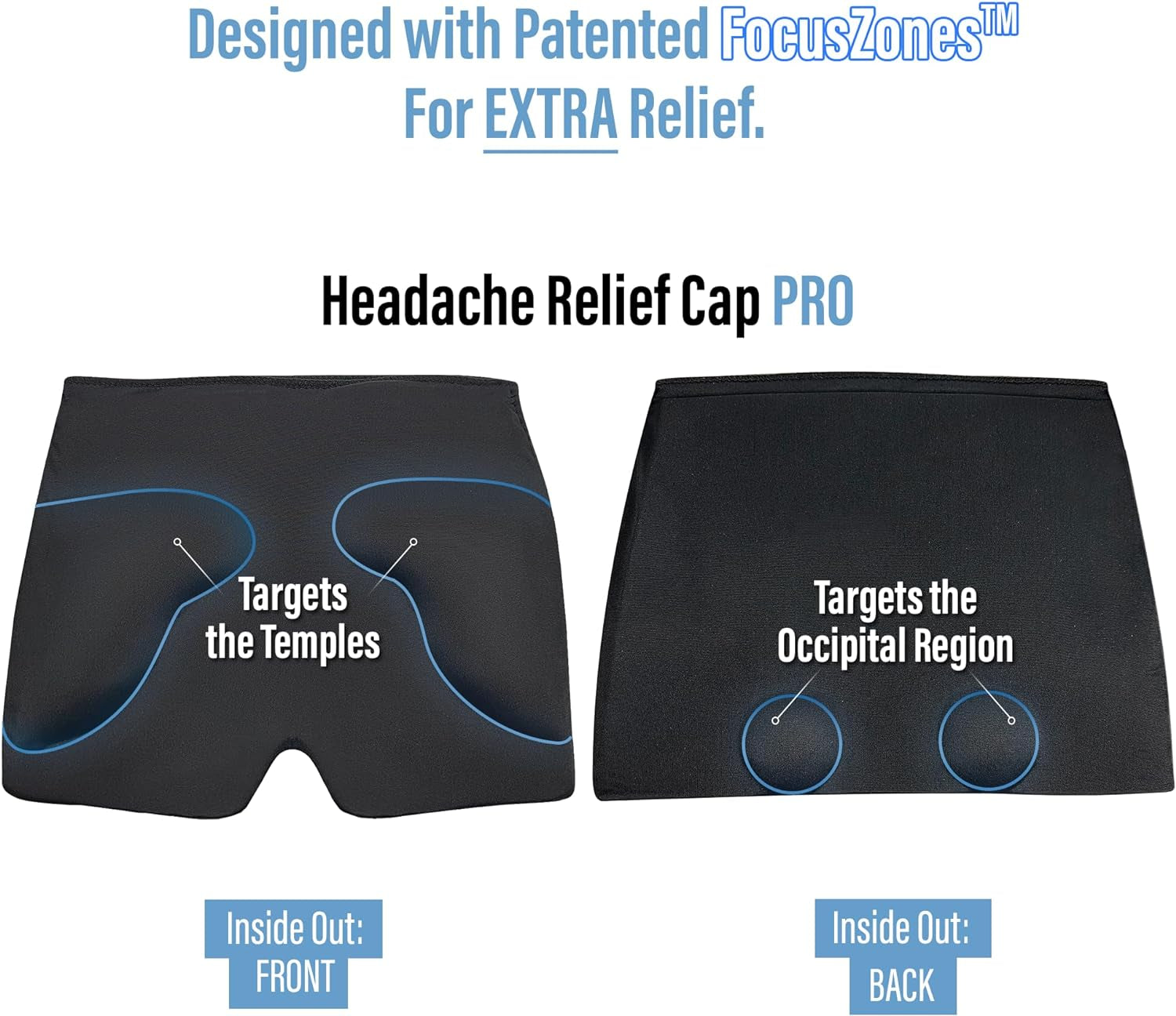 Migraine Relief Cap PRO, Headache Relief Cap, Ice Face Mask, Cold Compress Head Wrap for Tension Headache Relief, Stress & Hangover, Focuszone Technology Provides Extra Cooling & Pressure